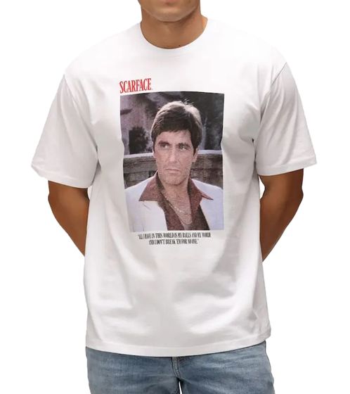 T-shirt da uomo RE:COVERED X Scarface con grande stampa fotografica, girocollo, RCUNV2567 Bianco