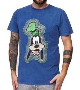 RE:COVERED X Disney Men's T-Shirt with Large Goofy Print, Crew Neck, Cotton Shirt, MMDIS2505 Blue