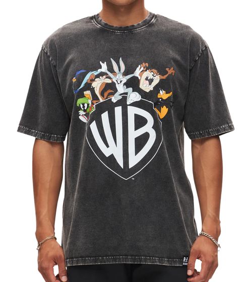 RE:COVERED X LOONEY TUNES Men's Printed Cotton T-Shirt, Crew Neck, RCWARN749 Washed Black