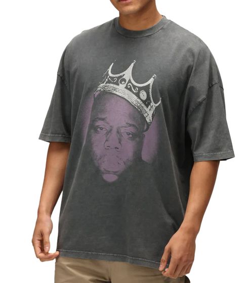 RE:COVERED X Notorius B.I.G Men's T-Shirt with Crown, Cotton Shirt, Short-Sleeved Shirt, RCMERCT169, Dark Gray