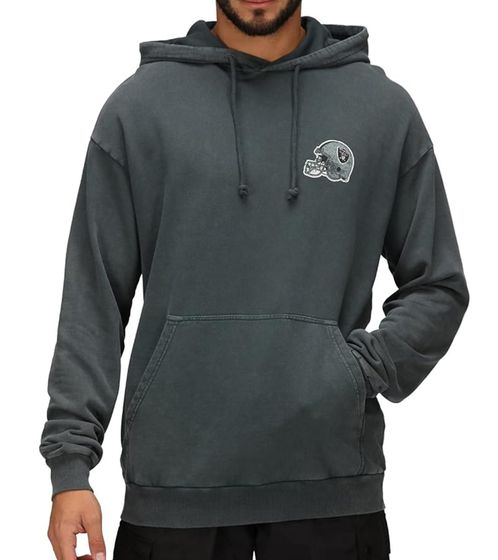 Felpa con cappuccio da uomo RE:COVERED X NFL Las Vegas Raiders con scritta, felpa in cotone, maglia a maniche lunghe, RCNFL1316G, grigio