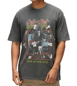 RE:COVERED X ACDC Men's T-Shirt Blow Up Your Video Cotton Shirt with Large Print, Crew Neck, RCPER889 Gray