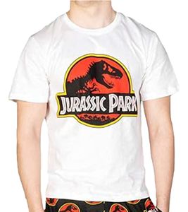 RE:COVERED X Jurassic Park Men's Crew Neck T-Shirt with Logo Print, Cotton Shirt MMUNV2457, Light Beige