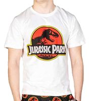 RE:COVERED X Jurassic Park Men's Crew Neck T-Shirt with Logo Print, Cotton Shirt MMUNV2457, Light Beige