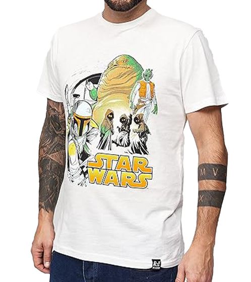RE:COVERED X STAR WARS Men's T-Shirt with Jaba Group Print, Cotton Shirt, Short-Sleeved Shirt, MMSTW2321, Ecru-White