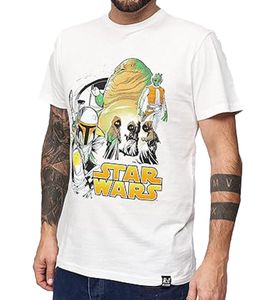 RE:COVERED X STAR WARS Men's T-Shirt with Jaba Group Print, Cotton Shirt, Short-Sleeved Shirt, MMSTW2321, Ecru-White