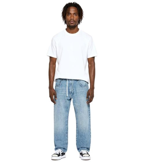 Stylish men's jogger-style jeans, baggy leg denim pants with tie waist, BR-1200-1700, light blue