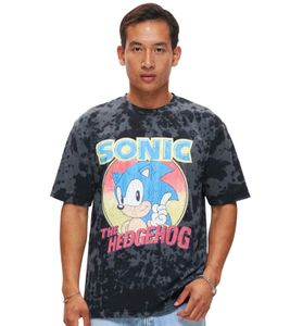 RE:COVERED X SEGA Herren T-Shirt mit Sonic-Print Baumwoll-Shirt Rundhals-Shirt RCSEGA550 Grau