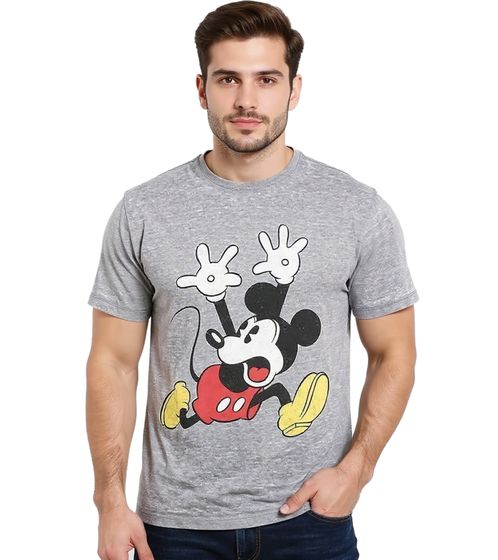 T-shirt da uomo RE:COVERED X Disney con stampa Panic Mickey, girocollo in cotone, MMDIS2295 Grigio