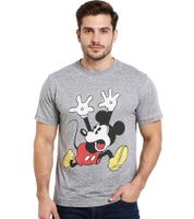 RE:COVERED X Disney Men's T-Shirt with Panic Mickey Print, Cotton Crew Neck, MMDIS2295 Gray