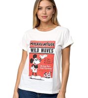 RE:COVERED X Disney Damen T-Shirt mit Mickey Mouse Plakat Aufdruck Shirt Baumwollshirt Rundhals MMDIS2593 Hellbeige