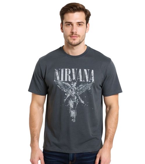 T-shirt da uomo RE:COVERED X NIRVANA, girocollo, tinta unita, in cotone con grande stampa, modello "Angel", RCMERCT167 grigio
