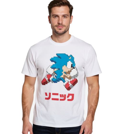 T-shirt da uomo RE:COVERED X SEGA con stampa di Sonic, girocollo in cotone, MMSEGA708 Bianco