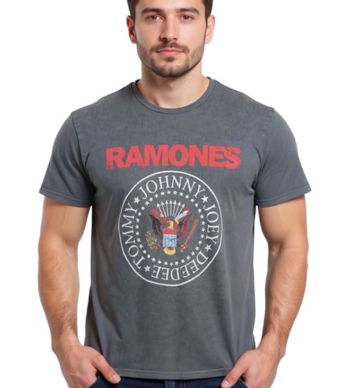 T-shirt da uomo RE:COVERED X Ramones con stampa del logo, girocollo in cotone, MMMERCT136 Grigio