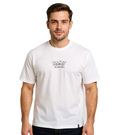 T-shirt da uomo in cotone stampato RE:COVERED X LOONEY TUNES, girocollo, RCWARN548 Bianco