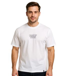 RE:COVERED X LOONEY TUNES Men's Printed Cotton T-Shirt, Crew Neck, RCWARN548 White