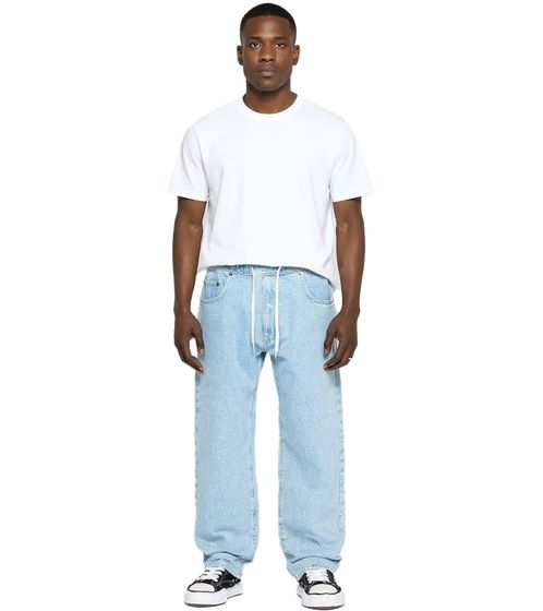 Stylish men's jeans in jogger style denim trousers baggy leg with tie BR-12000-300 light blue