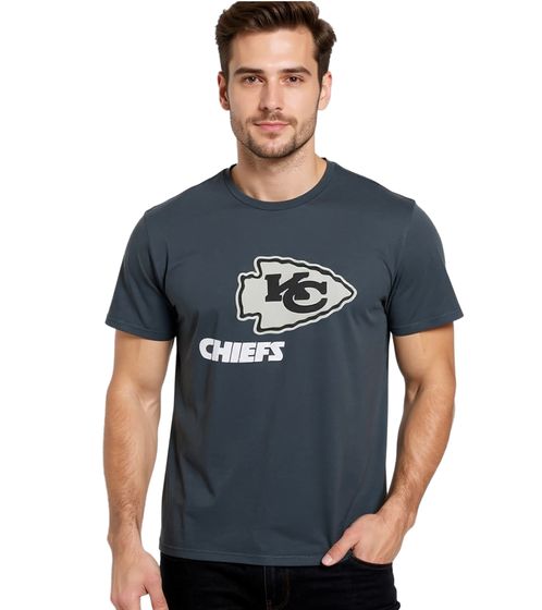T-shirt da uomo RE:COVERED X NFL con logo dei Kansas City Chiefs, girocollo in cotone, RCNFL1317D, grigia