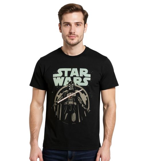 T-shirt da uomo RE:COVERED X STAR WARS con stampa Darth Vader e spada laser, girocollo in cotone, RCDIF2043, nera