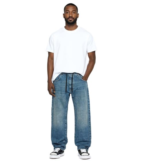 Stylish men's jeans in jogger style denim trousers baggy leg with tie BR-12000-201 dark blue