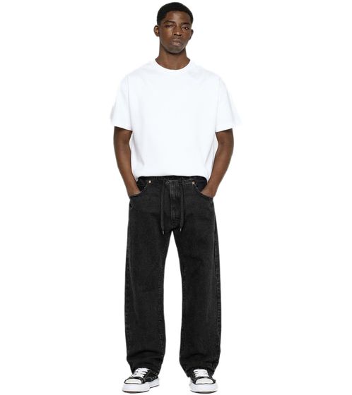 Stylish men's jeans in jogger style denim trousers baggy leg with tie BR-12000-101 Black