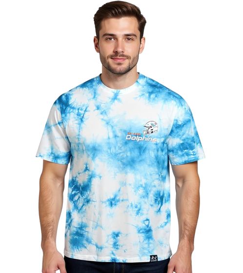 T-shirt da uomo RE:COVERED X NFL con stampa Miami Dolphins, girocollo in cotone, RCNFL1388 Blu/Bianco