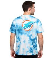 RE:COVERED X NFL Men's T-Shirt with Miami Dolphins Print, Cotton Crew Neck, RCNFL1388 Blue/White