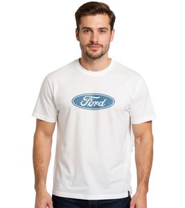 RE:COVERED X FORD Men's T-Shirt with Ford Torino Print, Cotton Crew Neck, RCFRD504, Ecru-White RE:COVERED X FORD Men's T-Shirt with Ford Torino Print, Cotton Crew Neck, RCFRD504, Ecru-White