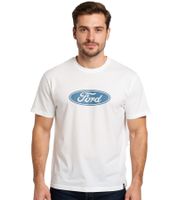RE:COVERED X FORD Men's T-Shirt with Ford Torino Print, Cotton Crew Neck, RCFRD504, Ecru-White