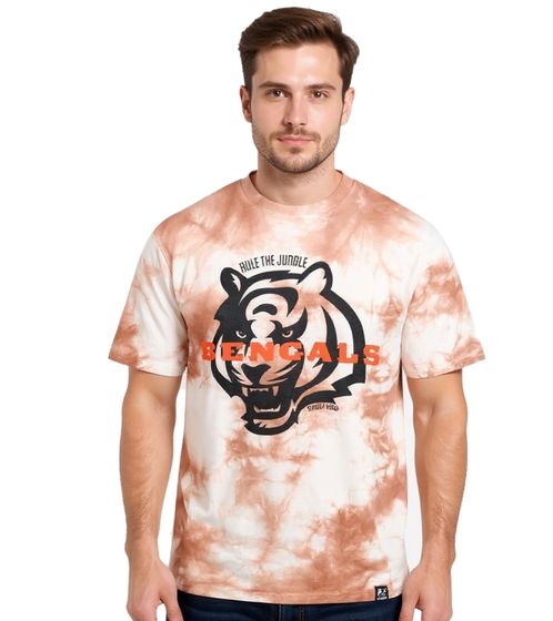 T-shirt homme RE:COVERED X NFL Cincinnati Bengals avec logo imprimé, col rond en coton, RCNFL1392 Marron/Blanc
