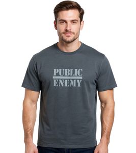 T-shirt homme RE:COVERED X PUBLIC ENEMY, col rond, coton, gris, motif Fight the Power, RCBVD3838