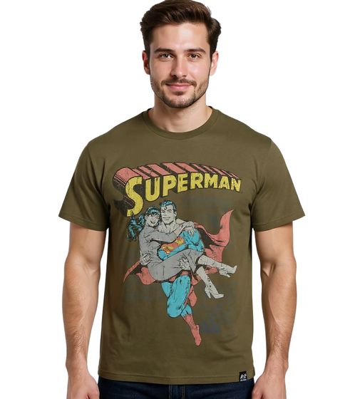 Camiseta RE:COVERED X SUPERMAN DC para hombre con estampado de cómic, cuello redondo de algodón, RCWARN555 Caqui