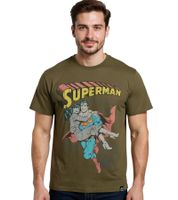 RE:COVERED X SUPERMAN DC Men's T-Shirt with Comic Print, Cotton Crew Neck, RCWARN555 Khaki