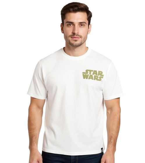 T-shirt da uomo RE:COVERED X STAR WARS con stampa sul retro, camicia in cotone, maglietta a maniche corte, RCDIF2045, bianco ecru