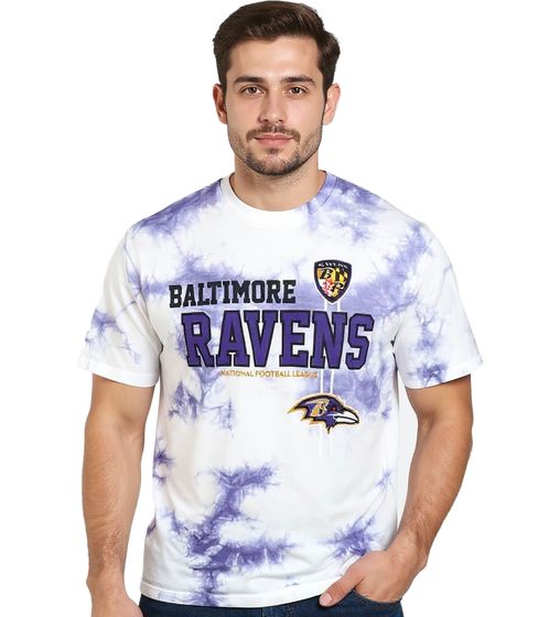 Camiseta RE:COVERED X NFL Baltimore Ravens para hombre con estampado de logotipo, cuello redondo de algodón, RCNFL1391, Morado/Blanco