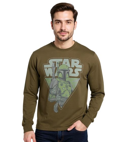 RE:COVERED X STAR WARS - Maglione girocollo a maniche lunghe da uomo in cotone con stampa Mandalorian RCDIF2046, color cachi