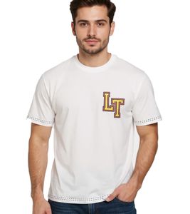 RE:COVERED X LOONEY TUNES Men's T-Shirt with Basketball Print, Cotton Crew Neck, RCWARN750, Ecru-White RE:COVERED X LOONEY TUNES Men's T-Shirt with Basketball Print, Cotton Crew Neck, RCWARN750, Ecru-White