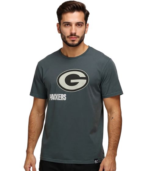 T-shirt da uomo RE:COVERED X NFL con logo dei Green Bay Packers, girocollo in cotone, scritta RCNFL1317E, grigia