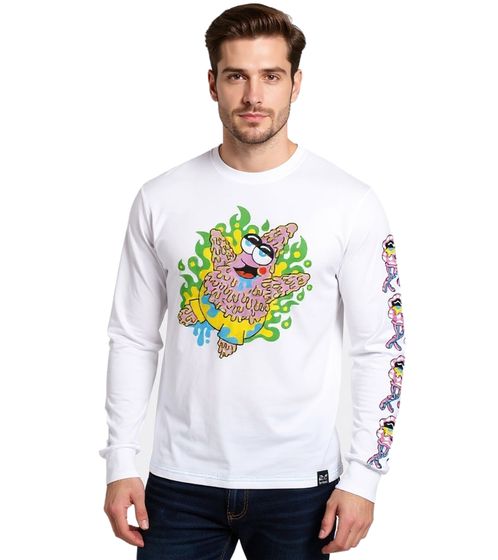 RE:COVERED X Nickelodeon T-shirt à manches longues pour homme Imprimé Bob l'éponge Patrick T-shirt en coton à col rond Blanc RCVCM687