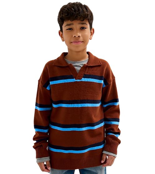 Pull tricoté pour enfant, col chemise de rugby, pull d'automne pour garçon 961675 Marron/Bleu