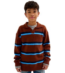 Pull tricoté pour enfant, col chemise de rugby, pull d'automne pour garçon 961675 Marron/Bleu Pull tricoté pour enfant, col chemise de rugby, pull d'automne pour garçon 961675 Marron/Bleu