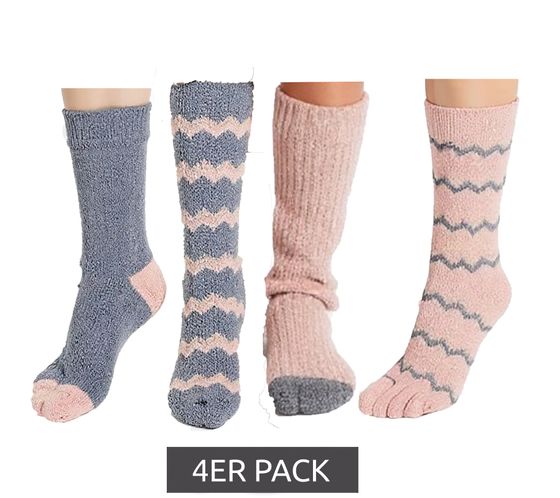 Lot de 4 chaussettes douillettes pour femme, chaussettes chaudes d'hiver, chaussettes de loisirs, chaussettes thermiques 925306 Rose/Gris