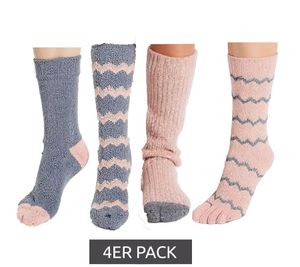 Lot de 4 chaussettes douillettes pour femme, chaussettes chaudes d'hiver, chaussettes de loisirs, chaussettes thermiques 925306 Rose/Gris