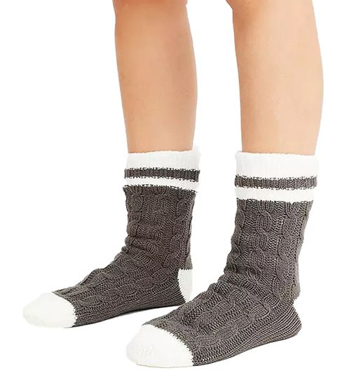 Chaussons-chaussettes femme, chaussettes chaudes d'hiver, chaussettes décontractées, chaussettes confortables tricotées 927387 Gris/Blanc