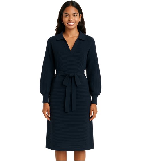 Vestido de punto para mujer, minivestido con cuello polo, manga larga, algodón, 913278 azul oscuro