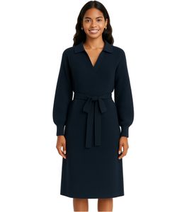 Women's Knit Dress, Mini Dress with Polo Collar, Long-Sleeved Cotton Dress, 913278 Dark Blue Women's Knit Dress, Mini Dress with Polo Collar, Long-Sleeved Cotton Dress, 913278 Dark Blue