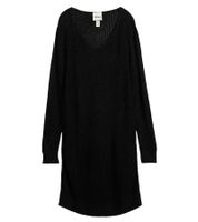 Abito in maglia da donna con scollo a V, miniabito con taglio dritto, abito a maniche lunghe 971974 Nero