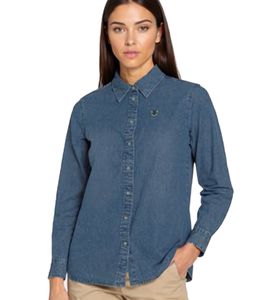 DELMAO Women's Denim Blouse, Cotton Shirt with Full Button Placket, 99855860 Blue