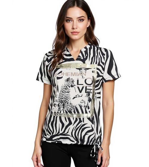 Camisa de verano para mujer LAURA SCOTT, Camiseta moderna con estampado animal, 14948935, Negra
