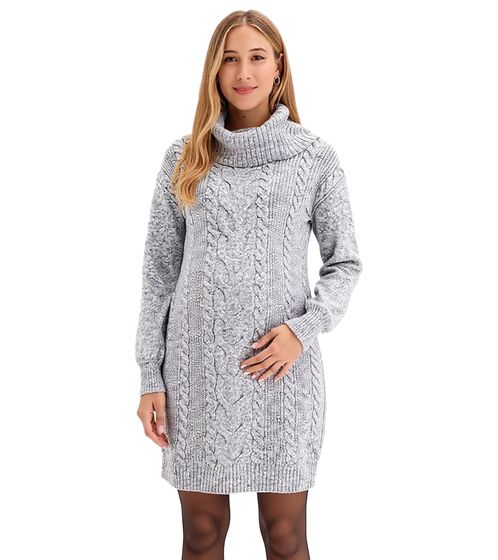Women's Maternity Dress, Knit Dress with Turtleneck, Cable Knit Sweater Dress, Midi Dress 957557 Gray